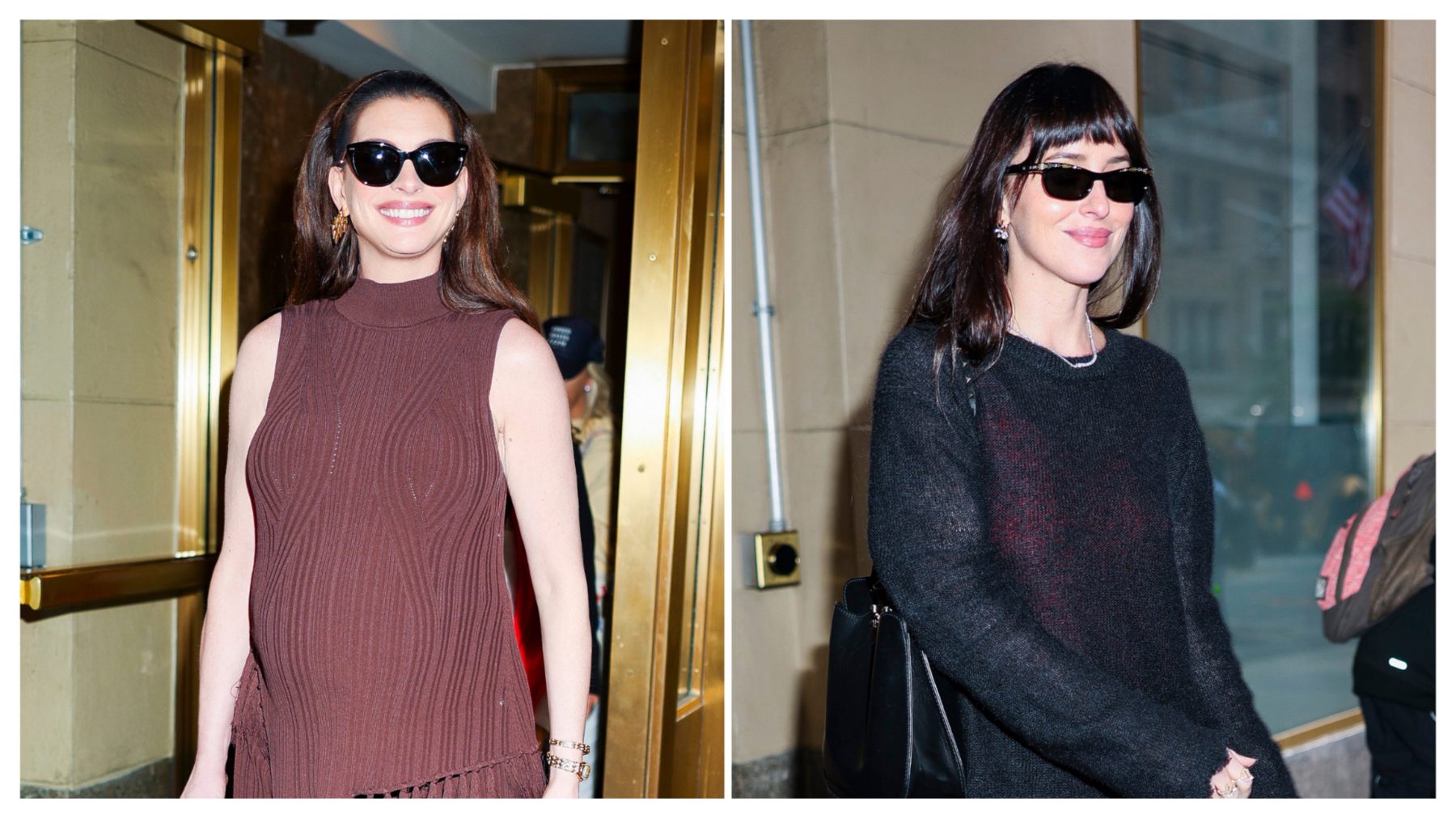 Anne Hathaway и Dakota Johnson показали два варианта уютного осеннего образа