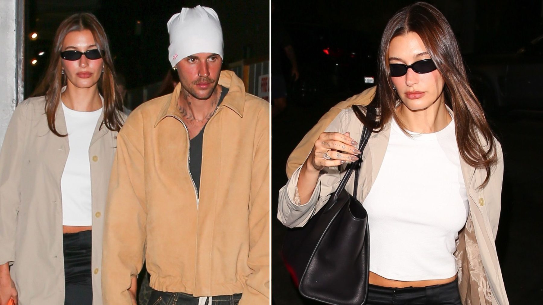 Обувь Hailey Bieber добавила образу с футболкой и брюками оттенок девяностых